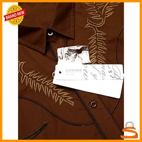 Embroidered Cowboy Shirt Long Sleeve Slim Fit Retro Western Casual Button Down